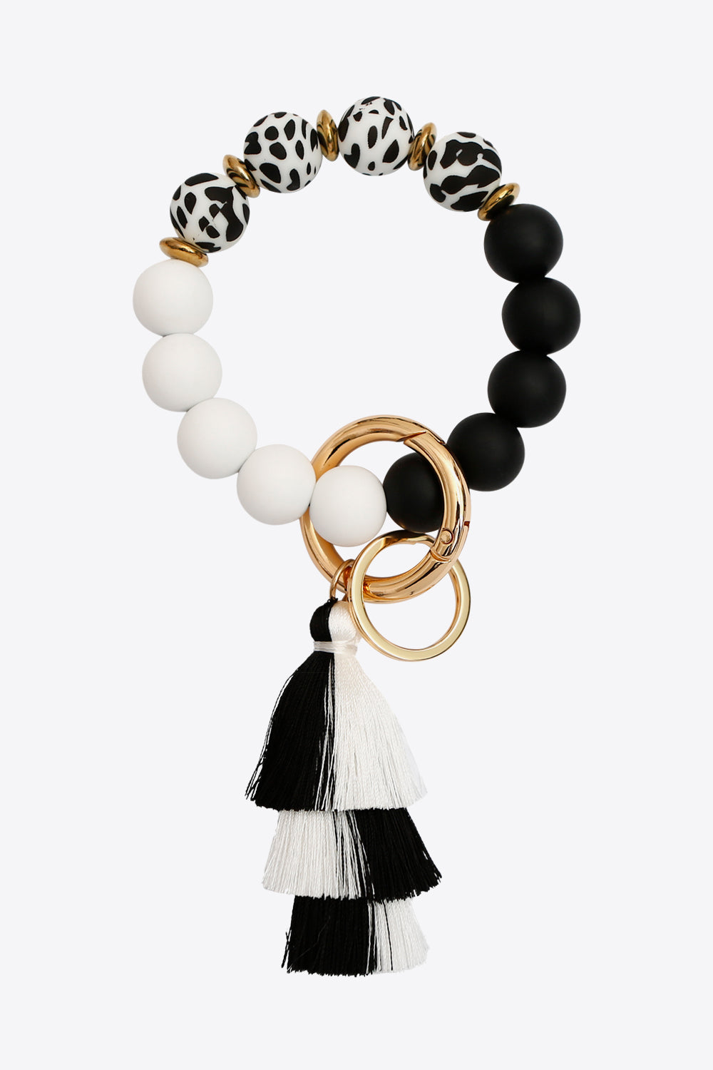 Animal Print Beaded Keychain with Layered Tassel