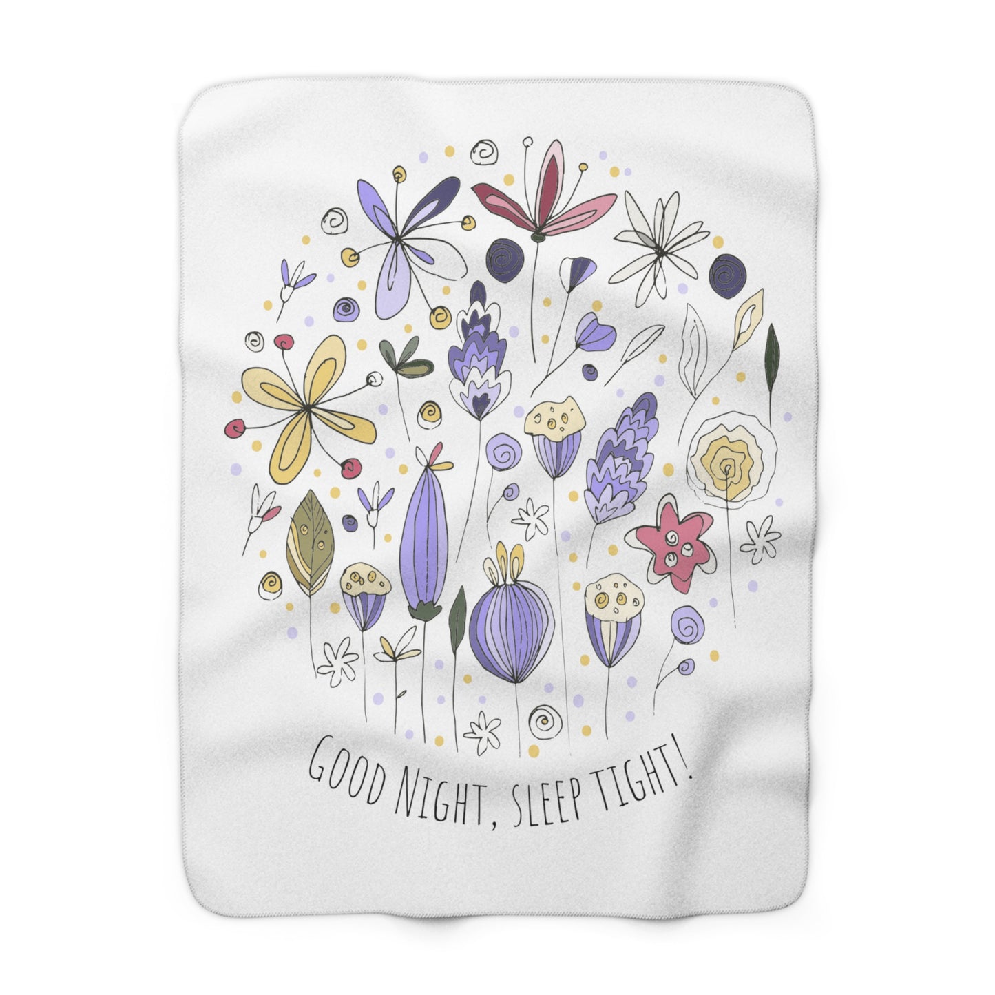 Good Night, Sleep Tight! Purple Flowers Fleece Throw Blanket