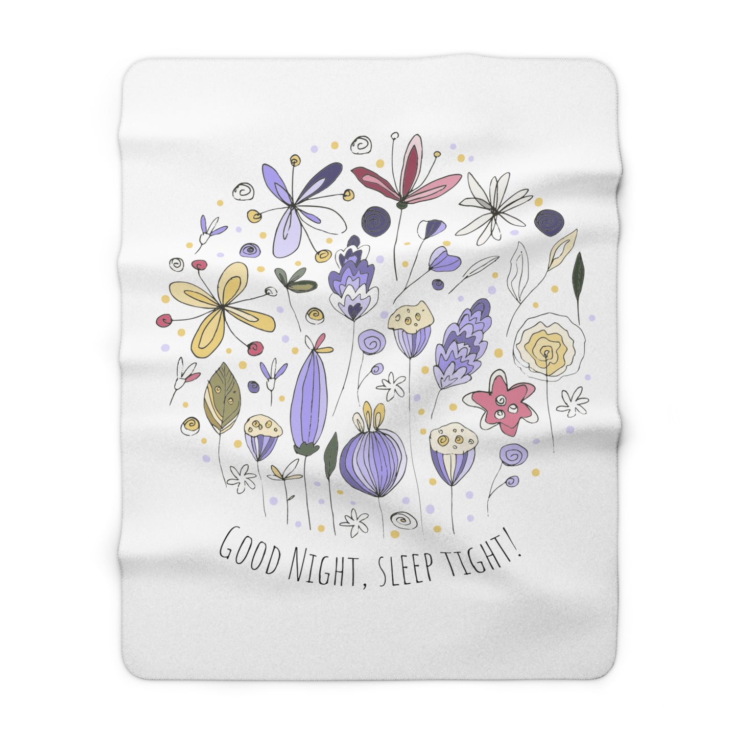 Good Night, Sleep Tight! Purple Flowers Fleece Throw Blanket