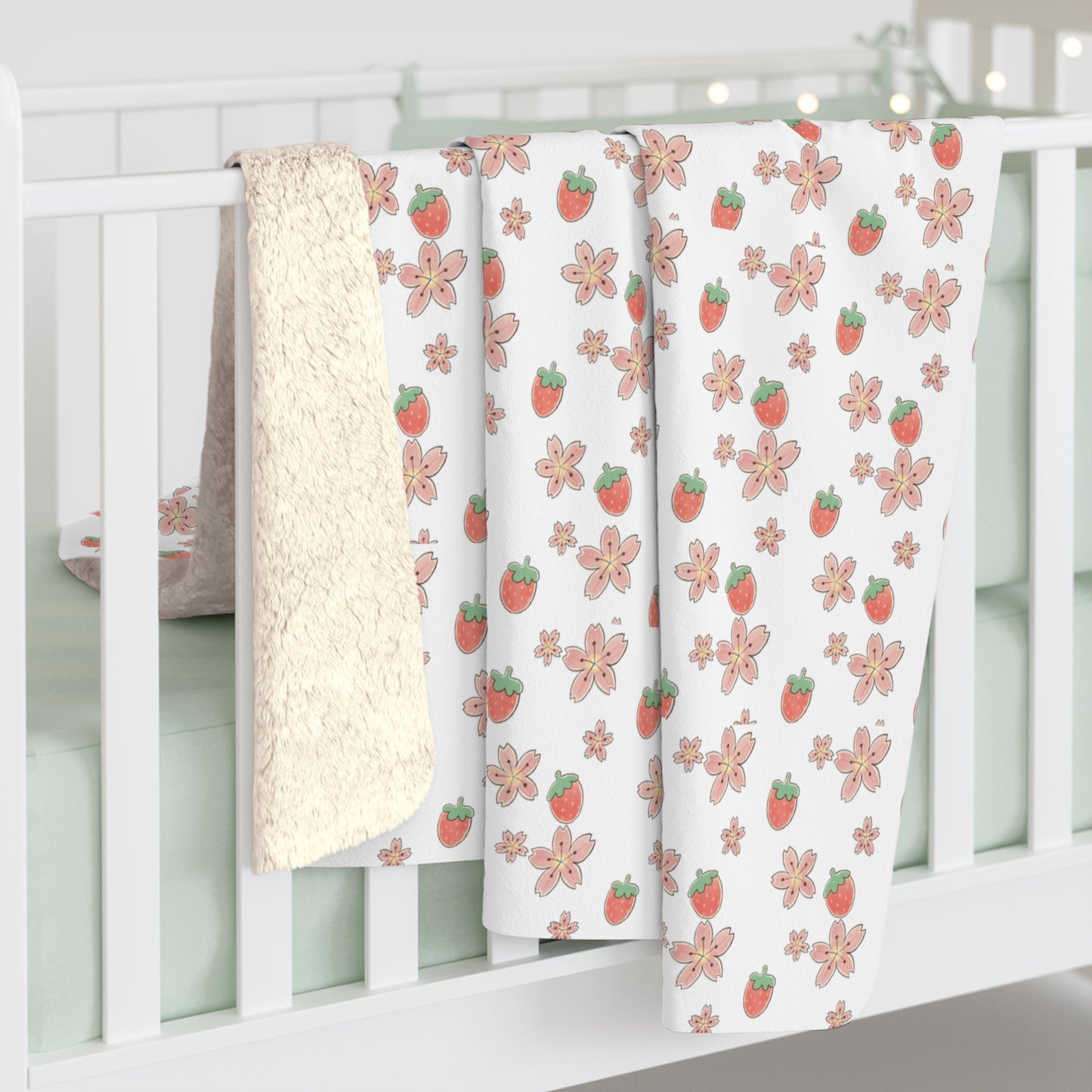 Strawberry Patterned Fleece Throw Blanket