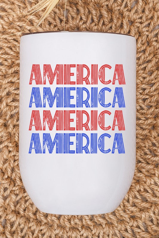 Patriotic Red Blue America Stack Wine Cup Tumbler