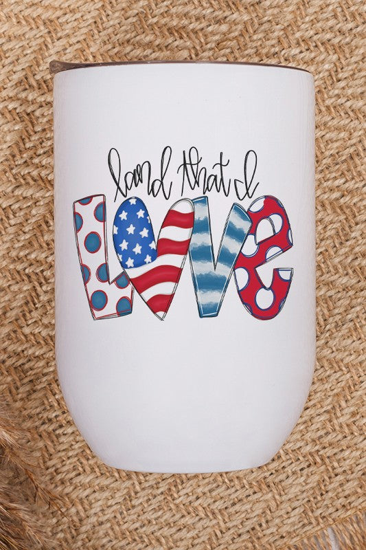 Patriotic Doodle Land that I Love Wine Cup Tumbler