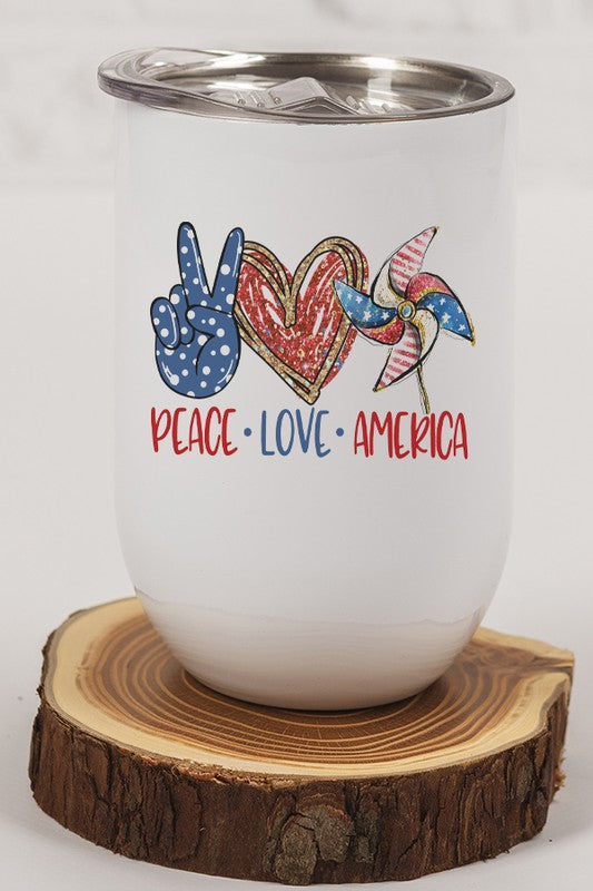 Patriotic Peace Love America Wine Cup Tumbler