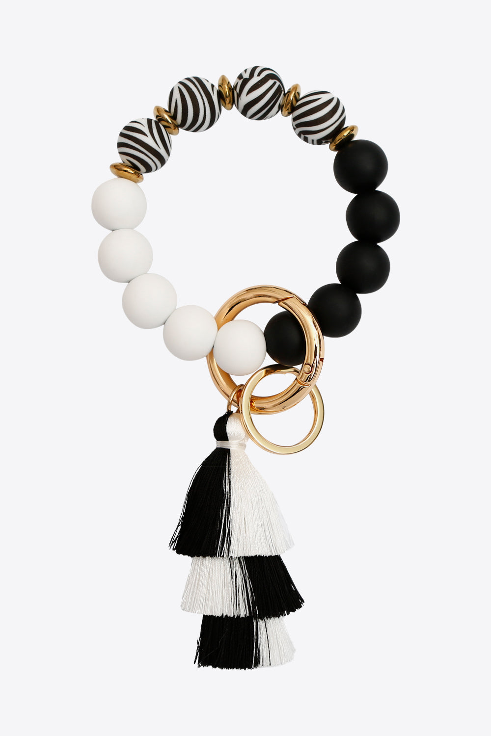 Animal Print Beaded Keychain with Layered Tassel