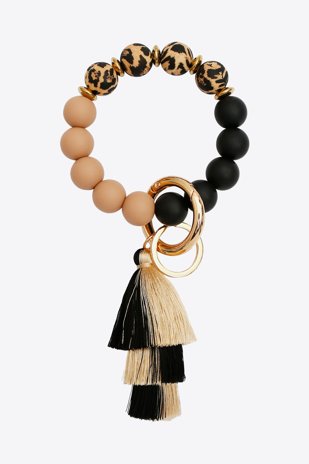 Animal Print Beaded Keychain with Layered Tassel