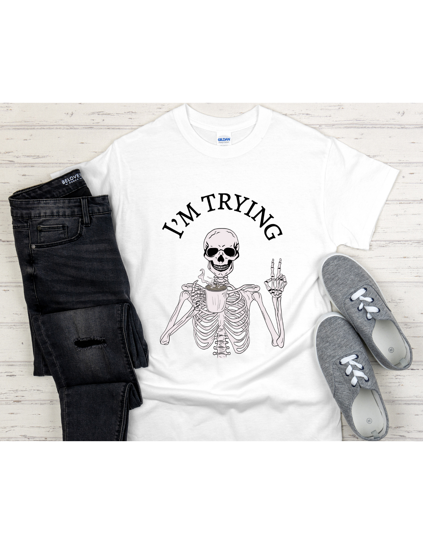 I'm Trying Playful Skeleton Tshirt