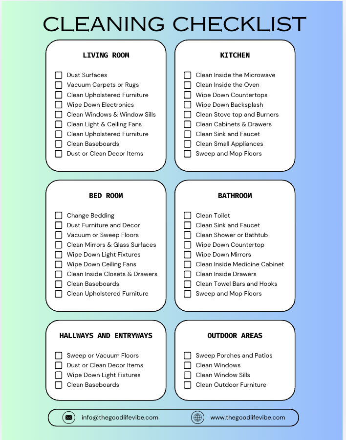 Printable Home Cleaning Checklist – Room-by-Room Cleaning Planner PDF - The Good Life Vibe