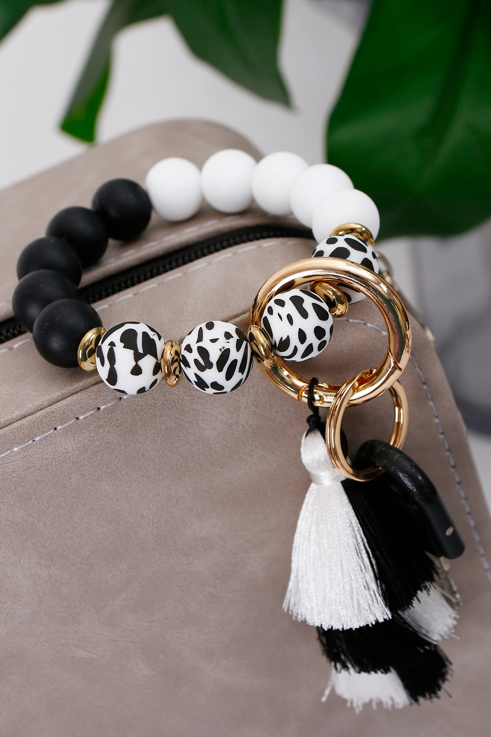 Animal Print Beaded Keychain with Layered Tassel