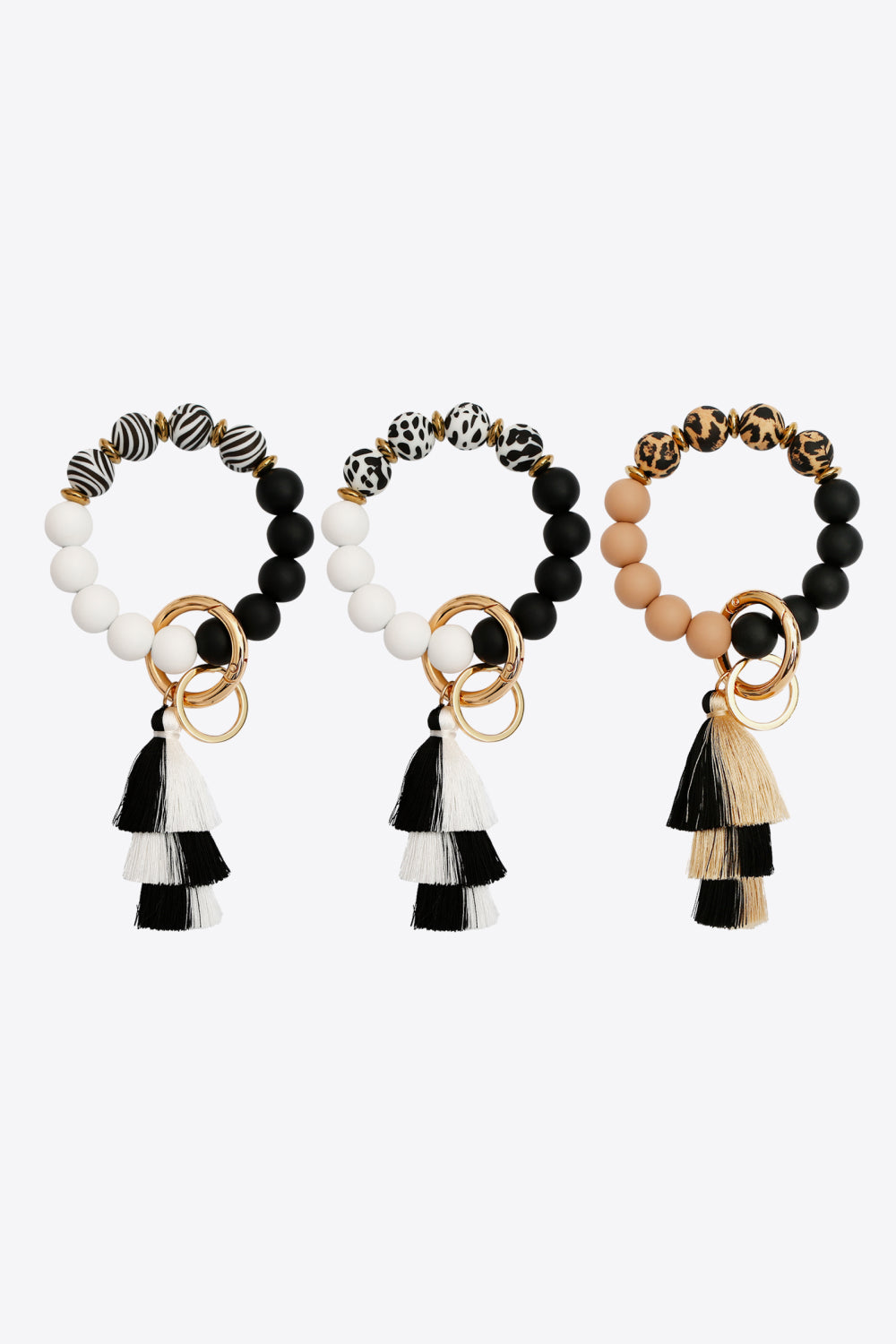 Animal Print Beaded Keychain with Layered Tassel