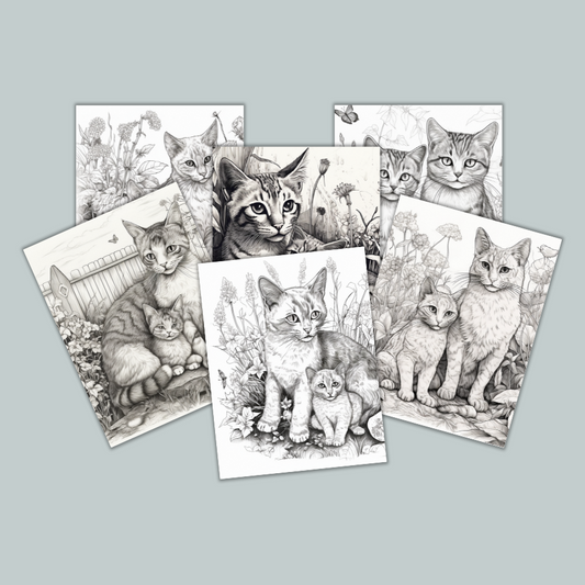 Cat Coloring Pages - 6 Pages - Printables/Digital Download