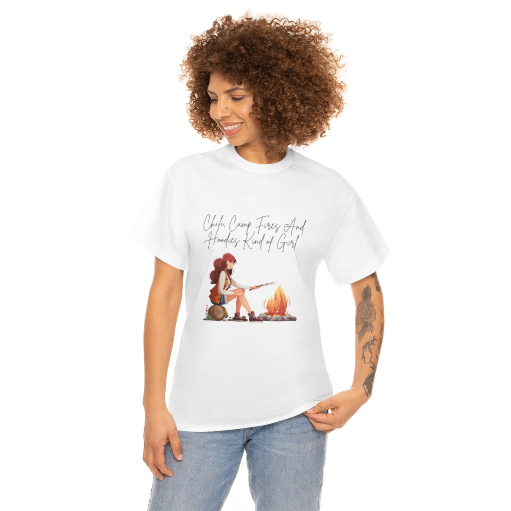 Chili, Camp Fires and Hoodie Kind of Girl Tshirt Fall Tee Camping T-shirt Autumn Clothes Outdoor Lover Shirt Chili Lover Camp Fire Lover - The Good Life Vibe