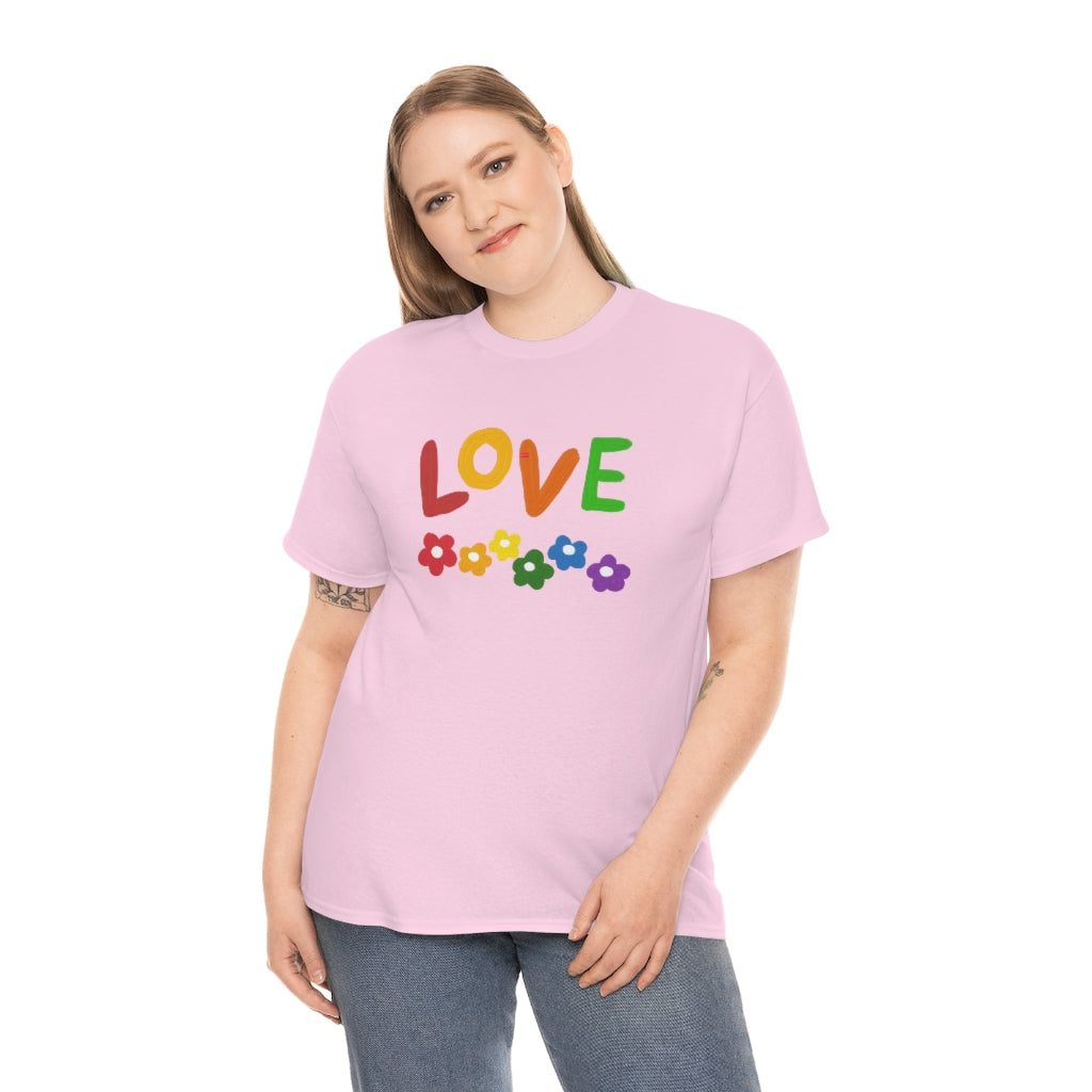 LOVE Rainbow Flowers Tee Cute Love One Another Shirt Comfy Colorful Word Shirt Love T-shirt Pride Tee LGBT Shirt - The Good Life Vibe