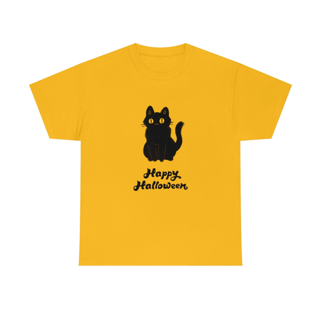 Happy Halloween Black Cat Heavy Cotton Tee - The Good Life Vibe