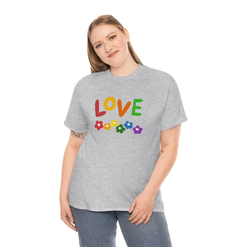 LOVE Rainbow Flowers Tee Cute Love One Another Shirt Comfy Colorful Word Shirt Love T-shirt Pride Tee LGBT Shirt - The Good Life Vibe
