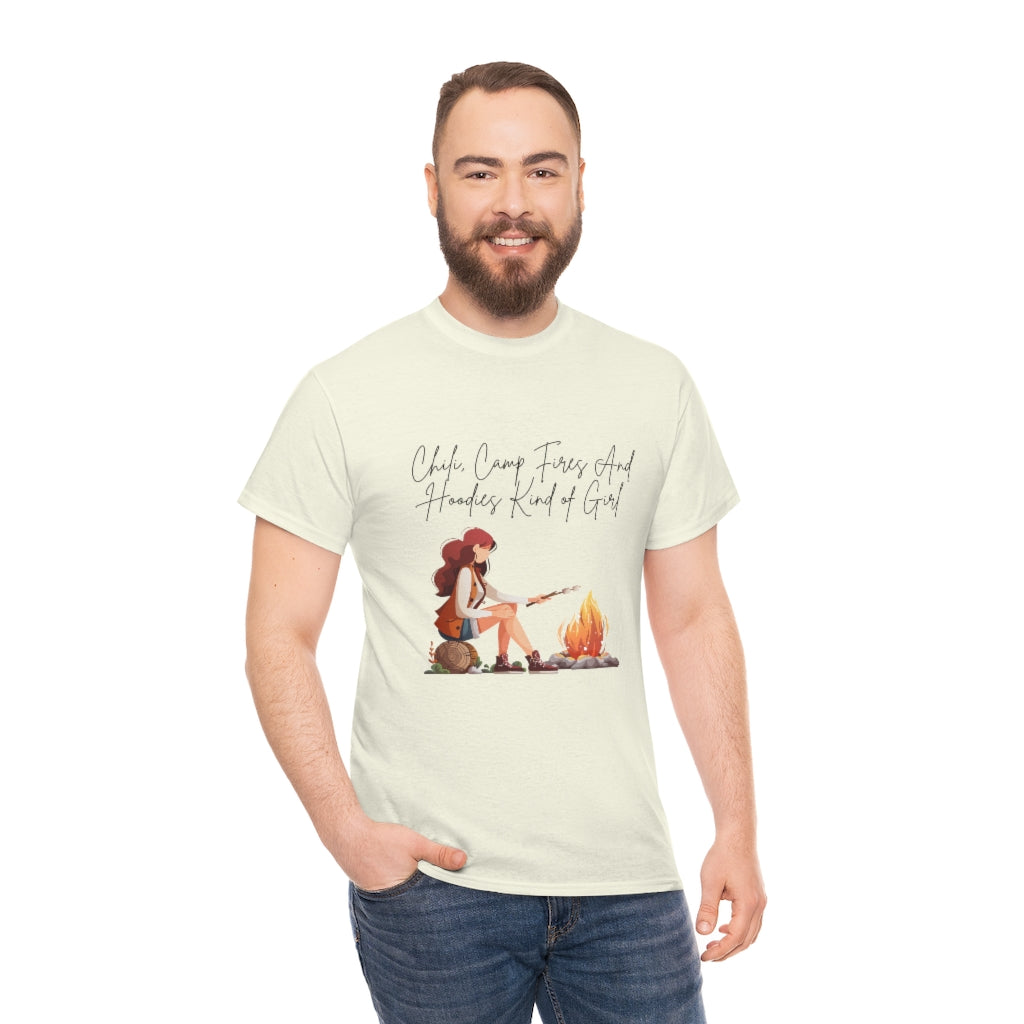 Chili, Camp Fires and Hoodie Kind of Girl Tshirt Fall Tee Camping T-shirt Autumn Clothes Outdoor Lover Shirt Chili Lover Camp Fire Lover - The Good Life Vibe