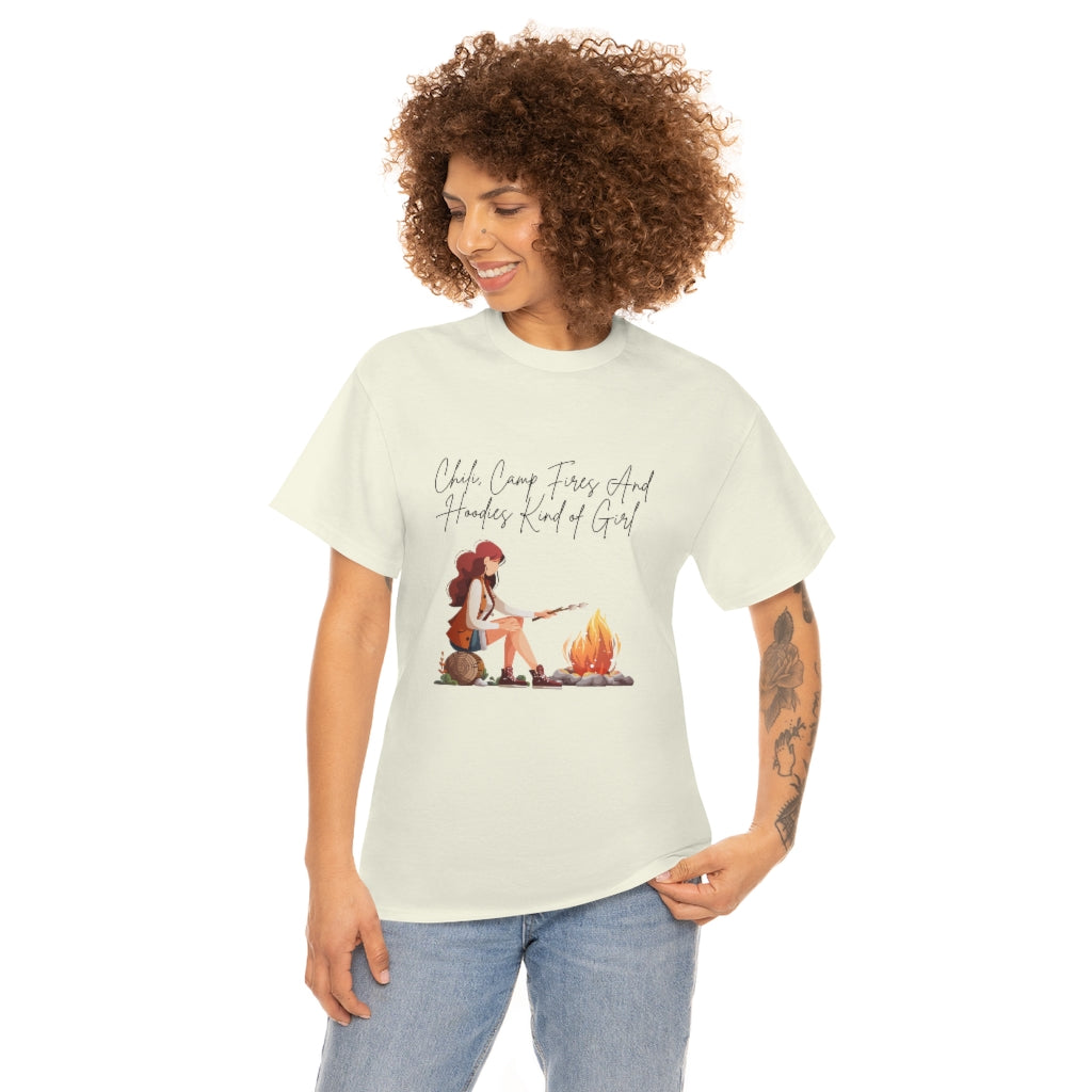 Chili, Camp Fires and Hoodie Kind of Girl Tshirt Fall Tee Camping T-shirt Autumn Clothes Outdoor Lover Shirt Chili Lover Camp Fire Lover - The Good Life Vibe