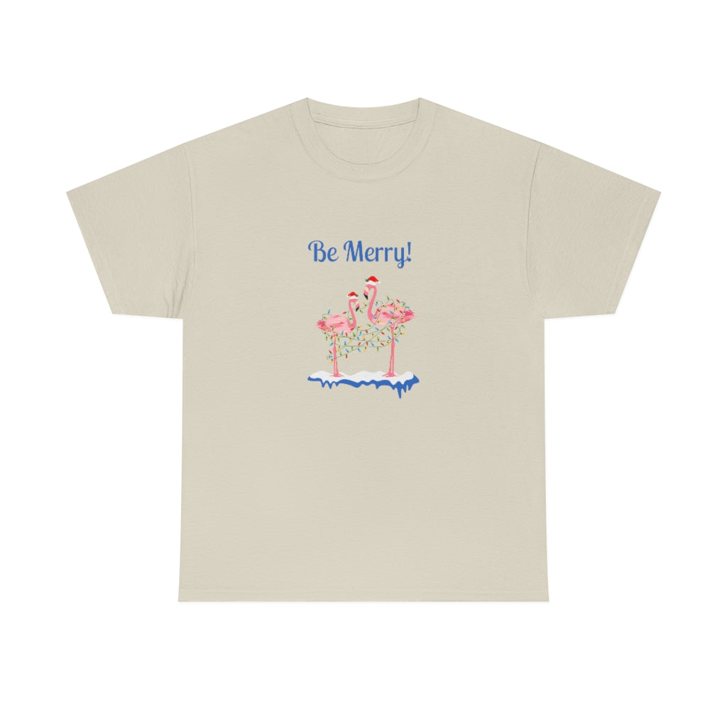 Be Merry Flamingo Tee Christmas Flamingo Tshrt Flamingo Lover T-shirt Cute Christmas Tee Flamingo Christmas Lights Tee - The Good Life Vibe