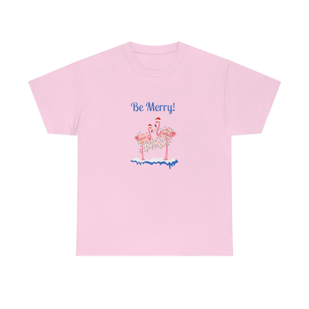 Be Merry Flamingo Tee Christmas Flamingo Tshrt Flamingo Lover T-shirt Cute Christmas Tee Flamingo Christmas Lights Tee - The Good Life Vibe