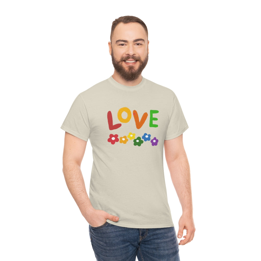 LOVE Rainbow Flowers Tee Cute Love One Another Shirt Comfy Colorful Word Shirt Love T-shirt Pride Tee LGBT Shirt - The Good Life Vibe