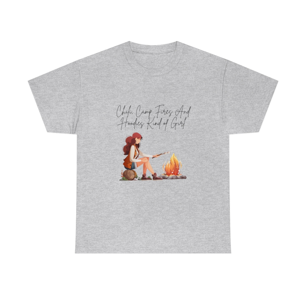 Chili, Camp Fires and Hoodie Kind of Girl Tshirt Fall Tee Camping T-shirt Autumn Clothes Outdoor Lover Shirt Chili Lover Camp Fire Lover - The Good Life Vibe