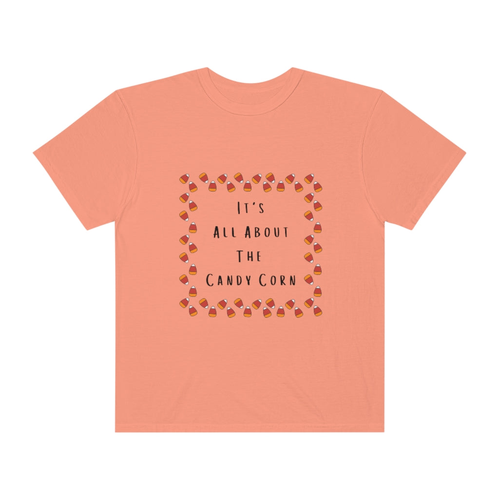 It's All About The Candy Corn Border Comfort Colors T-shirt - The Good Life Vibe
