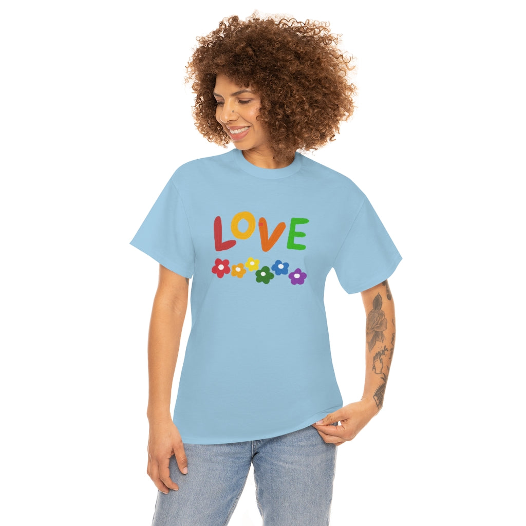 LOVE Rainbow Flowers Tee Cute Love One Another Shirt Comfy Colorful Word Shirt Love T-shirt Pride Tee LGBT Shirt - The Good Life Vibe