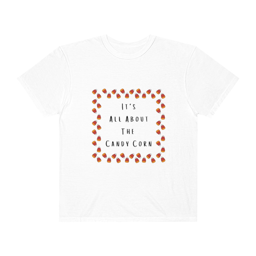 It's All About The Candy Corn Border Comfort Colors T-shirt - The Good Life Vibe