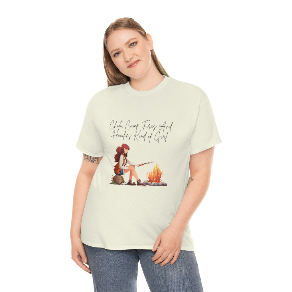 Chili, Camp Fires and Hoodie Kind of Girl Tshirt Fall Tee Camping T-shirt Autumn Clothes Outdoor Lover Shirt Chili Lover Camp Fire Lover - The Good Life Vibe