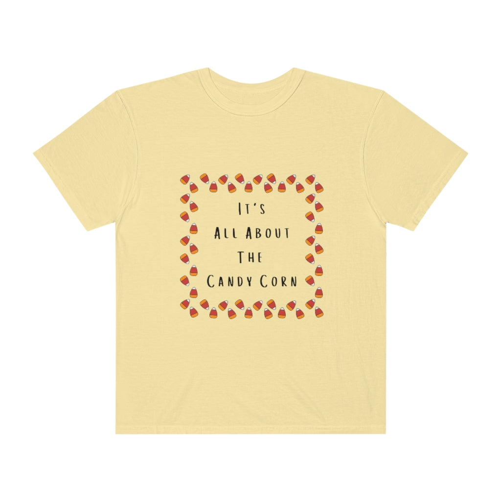 It's All About The Candy Corn Border Comfort Colors T-shirt - The Good Life Vibe