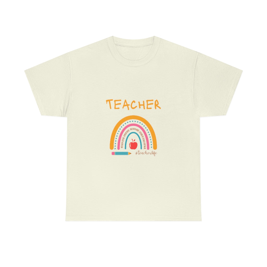 Teacher Love Inspire Rainbow Heavy Cotton Tee - The Good Life Vibe