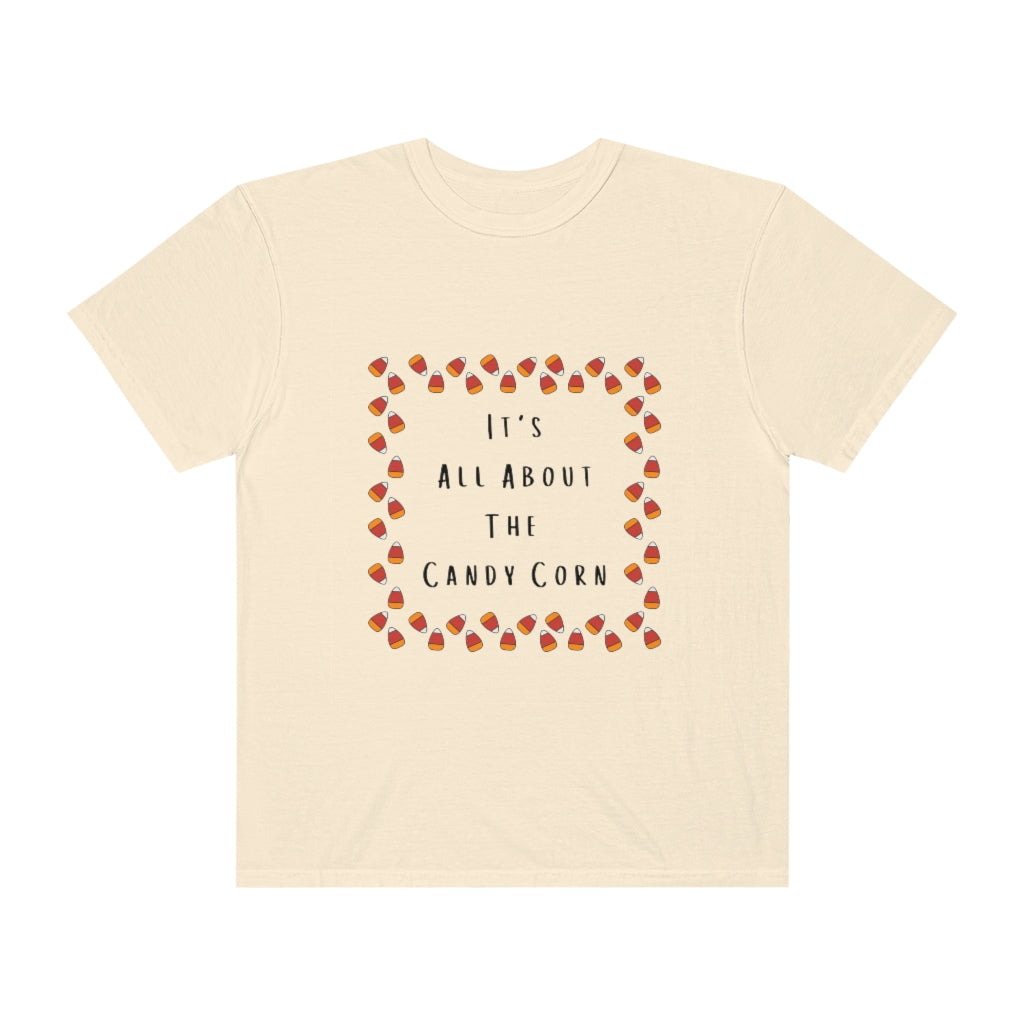 It's All About The Candy Corn Border Comfort Colors T-shirt - The Good Life Vibe