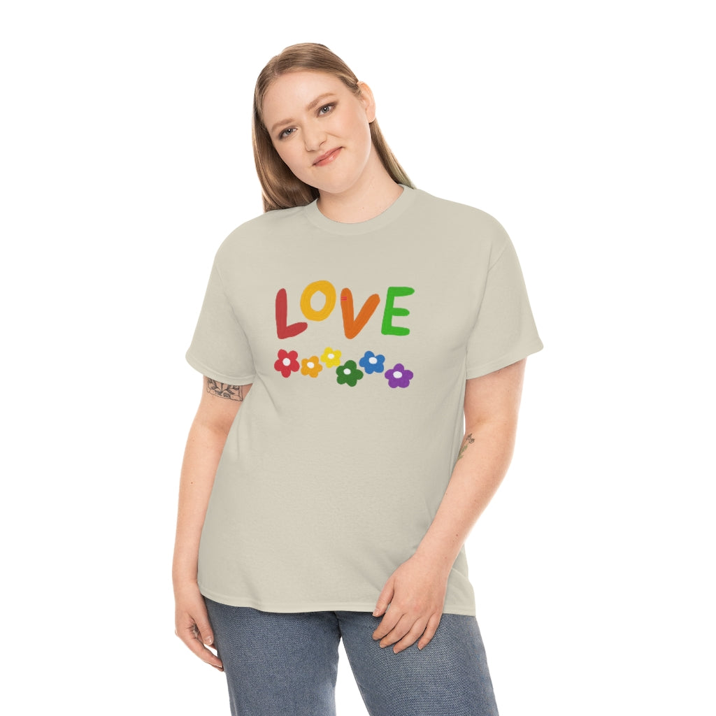 LOVE Rainbow Flowers Tee Cute Love One Another Shirt Comfy Colorful Word Shirt Love T-shirt Pride Tee LGBT Shirt - The Good Life Vibe