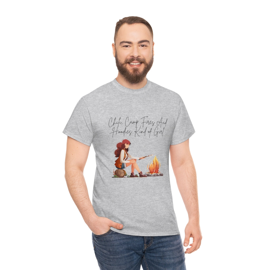 Chili, Camp Fires and Hoodie Kind of Girl Tshirt Fall Tee Camping T-shirt Autumn Clothes Outdoor Lover Shirt Chili Lover Camp Fire Lover - The Good Life Vibe