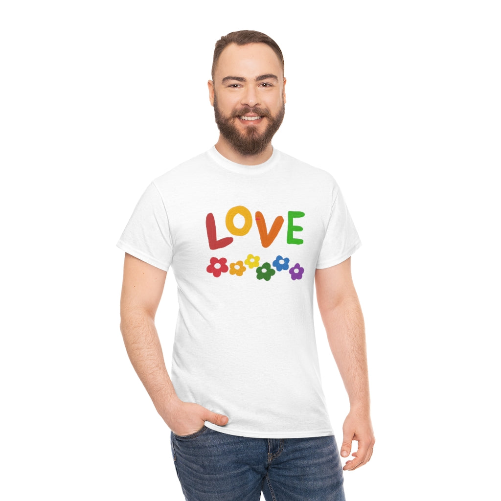 LOVE Rainbow Flowers Tee Cute Love One Another Shirt Comfy Colorful Word Shirt Love T-shirt Pride Tee LGBT Shirt - The Good Life Vibe