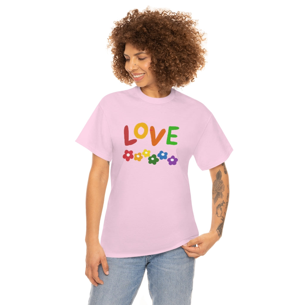 LOVE Rainbow Flowers Tee Cute Love One Another Shirt Comfy Colorful Word Shirt Love T-shirt Pride Tee LGBT Shirt - The Good Life Vibe