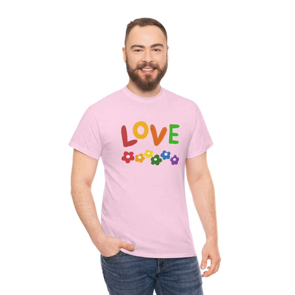 LOVE Rainbow Flowers Tee Cute Love One Another Shirt Comfy Colorful Word Shirt Love T-shirt Pride Tee LGBT Shirt - The Good Life Vibe