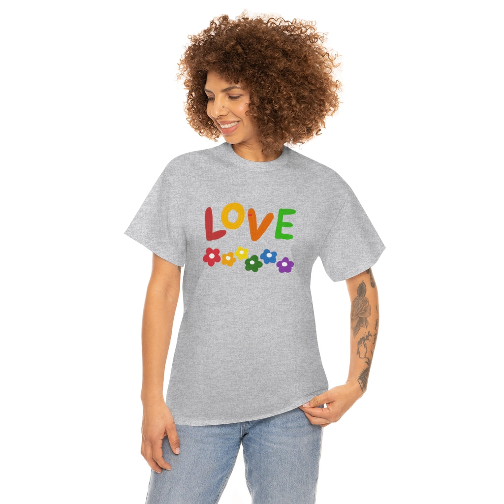 LOVE Rainbow Flowers Tee Cute Love One Another Shirt Comfy Colorful Word Shirt Love T-shirt Pride Tee LGBT Shirt - The Good Life Vibe