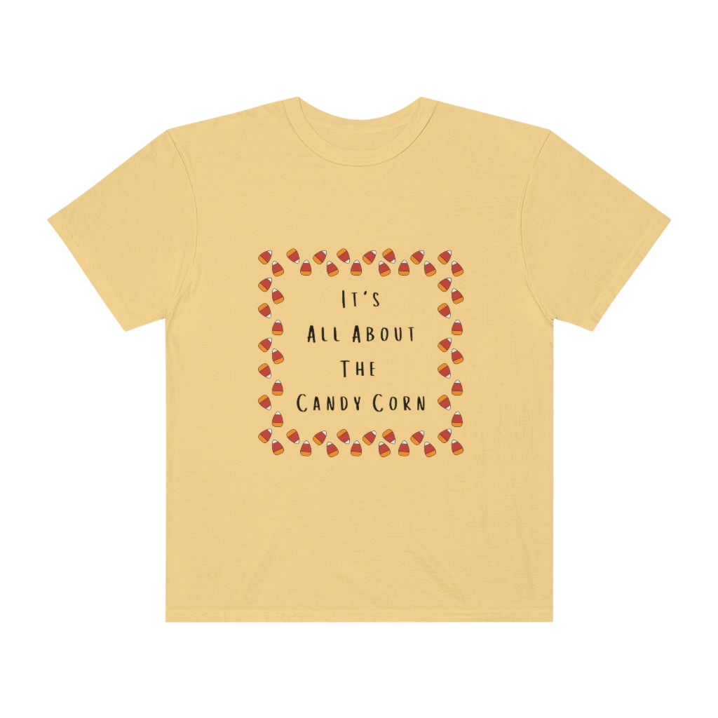 It's All About The Candy Corn Border Comfort Colors T-shirt - The Good Life Vibe