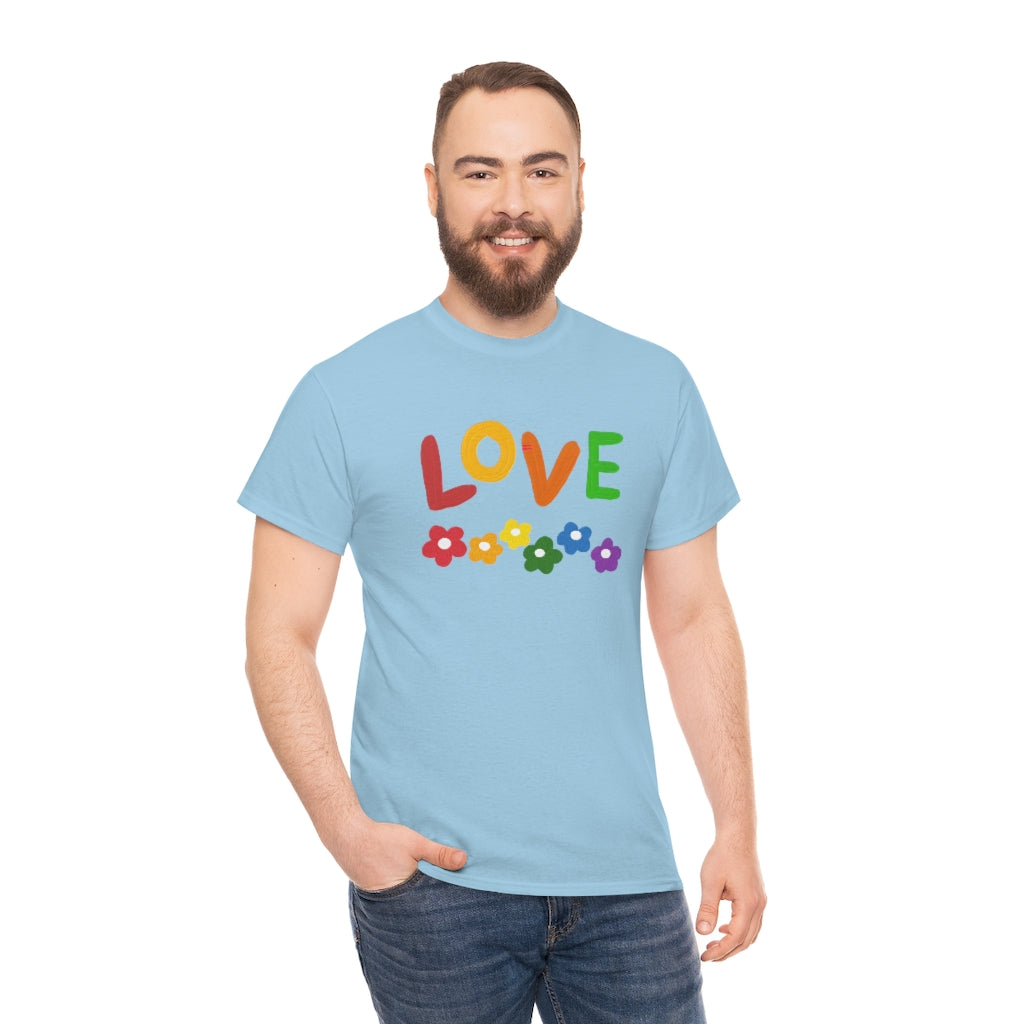LOVE Rainbow Flowers Tee Cute Love One Another Shirt Comfy Colorful Word Shirt Love T-shirt Pride Tee LGBT Shirt - The Good Life Vibe