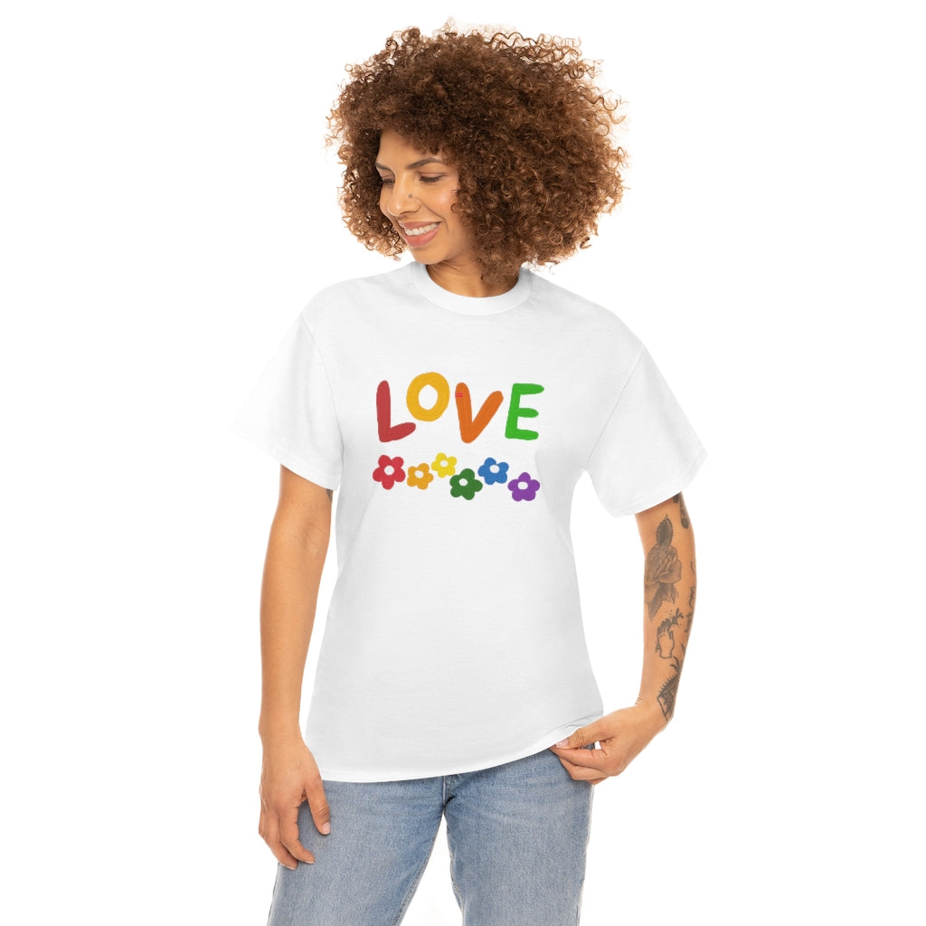 LOVE Rainbow Flowers Tee Cute Love One Another Shirt Comfy Colorful Word Shirt Love T-shirt Pride Tee LGBT Shirt - The Good Life Vibe