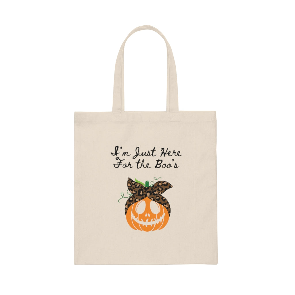 I'm Just Here For The Boos Canvas Tote Bag Fall Bag Funny Booze Sayings Halloween Bag Autumn Gift Fall Funny Tote Funny Tote Bags - The Good Life Vibe