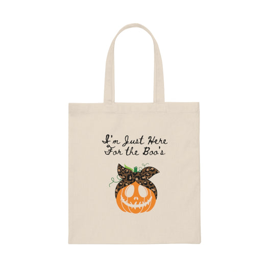I'm Just Here For The Boos Canvas Tote Bag Fall Bag Funny Booze Sayings Halloween Bag Autumn Gift Fall Funny Tote Funny Tote Bags - The Good Life Vibe