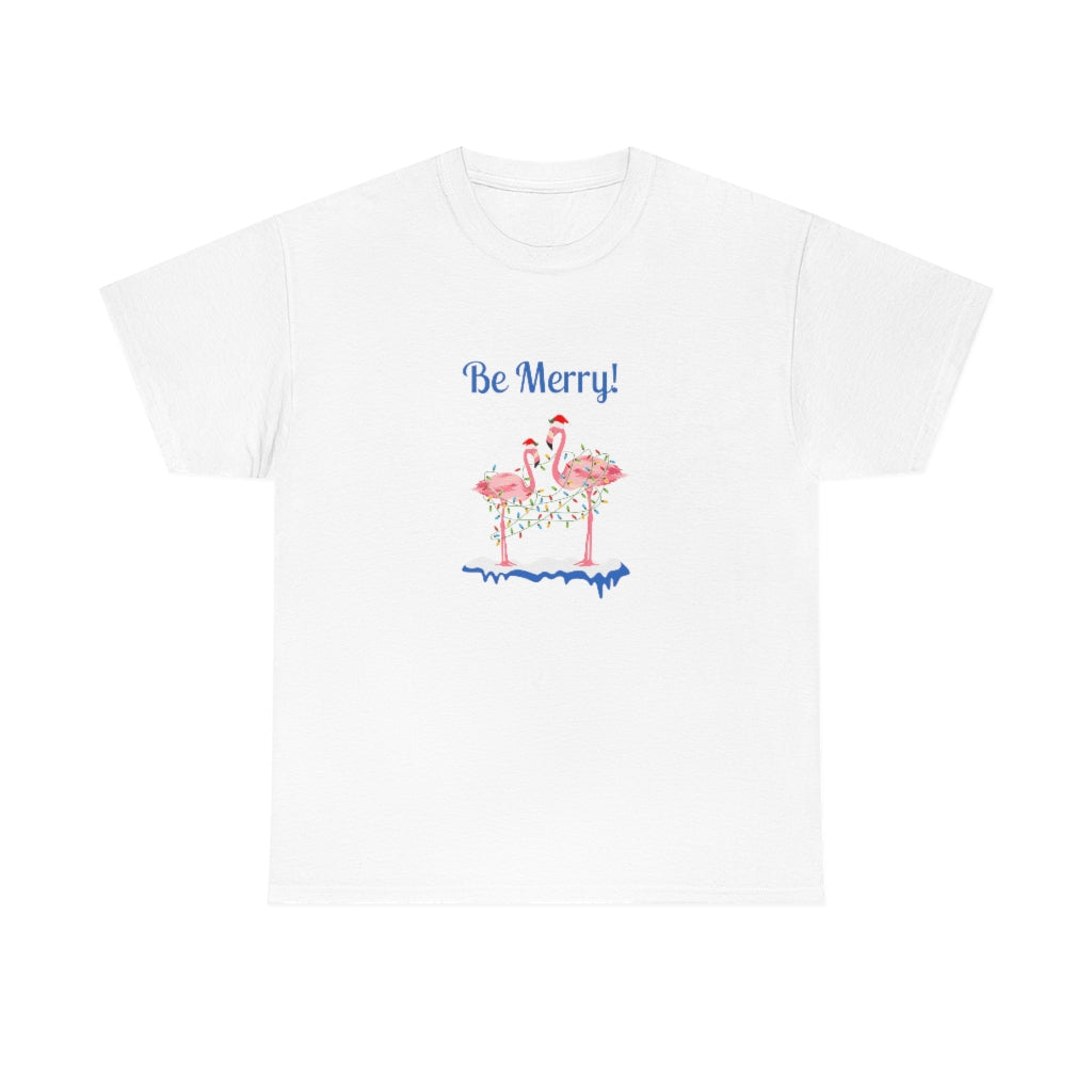 Be Merry Flamingo Tee Christmas Flamingo Tshrt Flamingo Lover T-shirt Cute Christmas Tee Flamingo Christmas Lights Tee - The Good Life Vibe