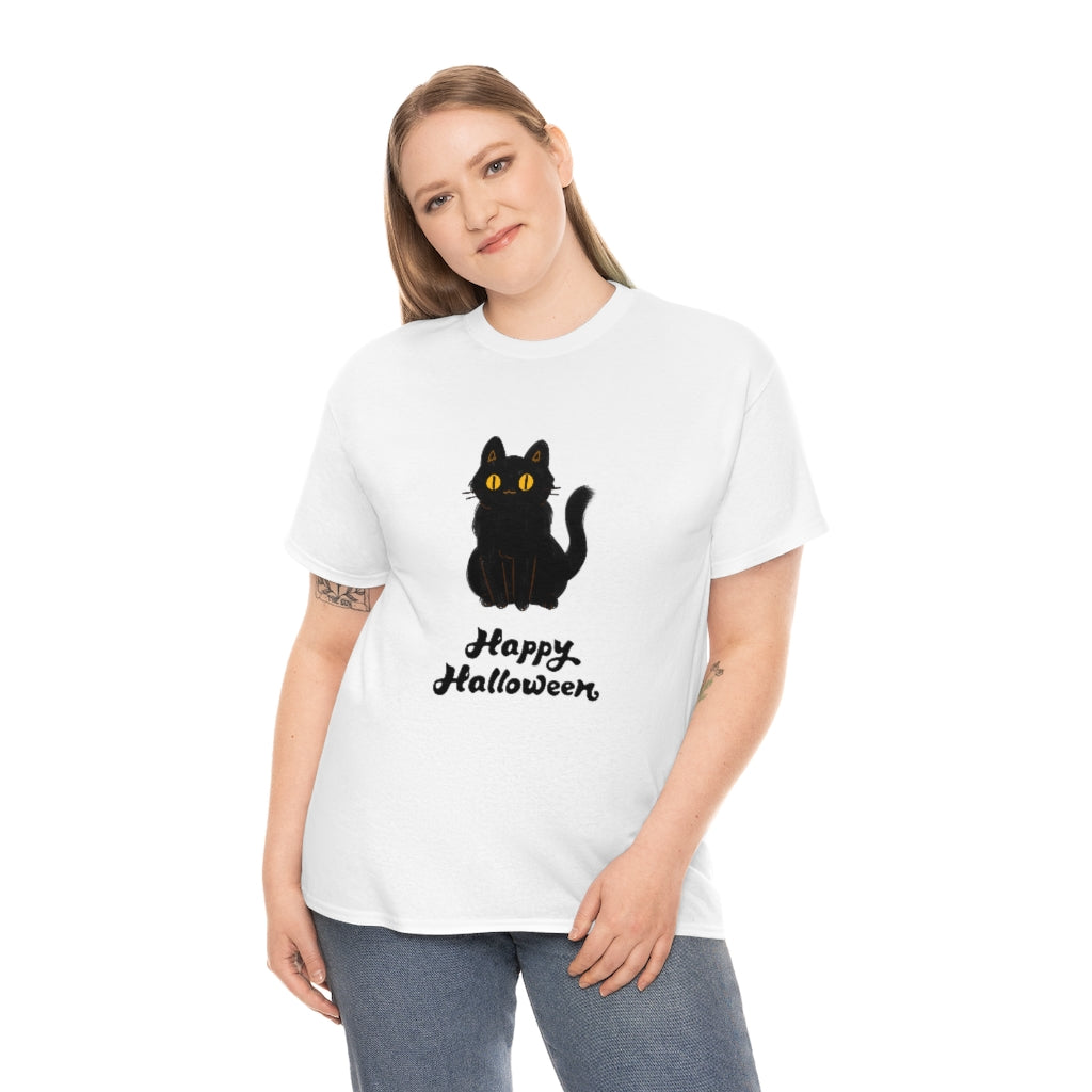 Happy Halloween Black Cat Heavy Cotton Tee - The Good Life Vibe