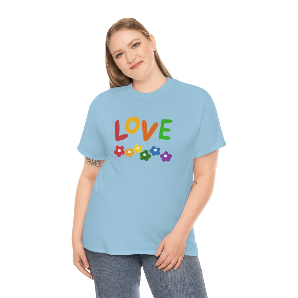 LOVE Rainbow Flowers Tee Cute Love One Another Shirt Comfy Colorful Word Shirt Love T-shirt Pride Tee LGBT Shirt - The Good Life Vibe