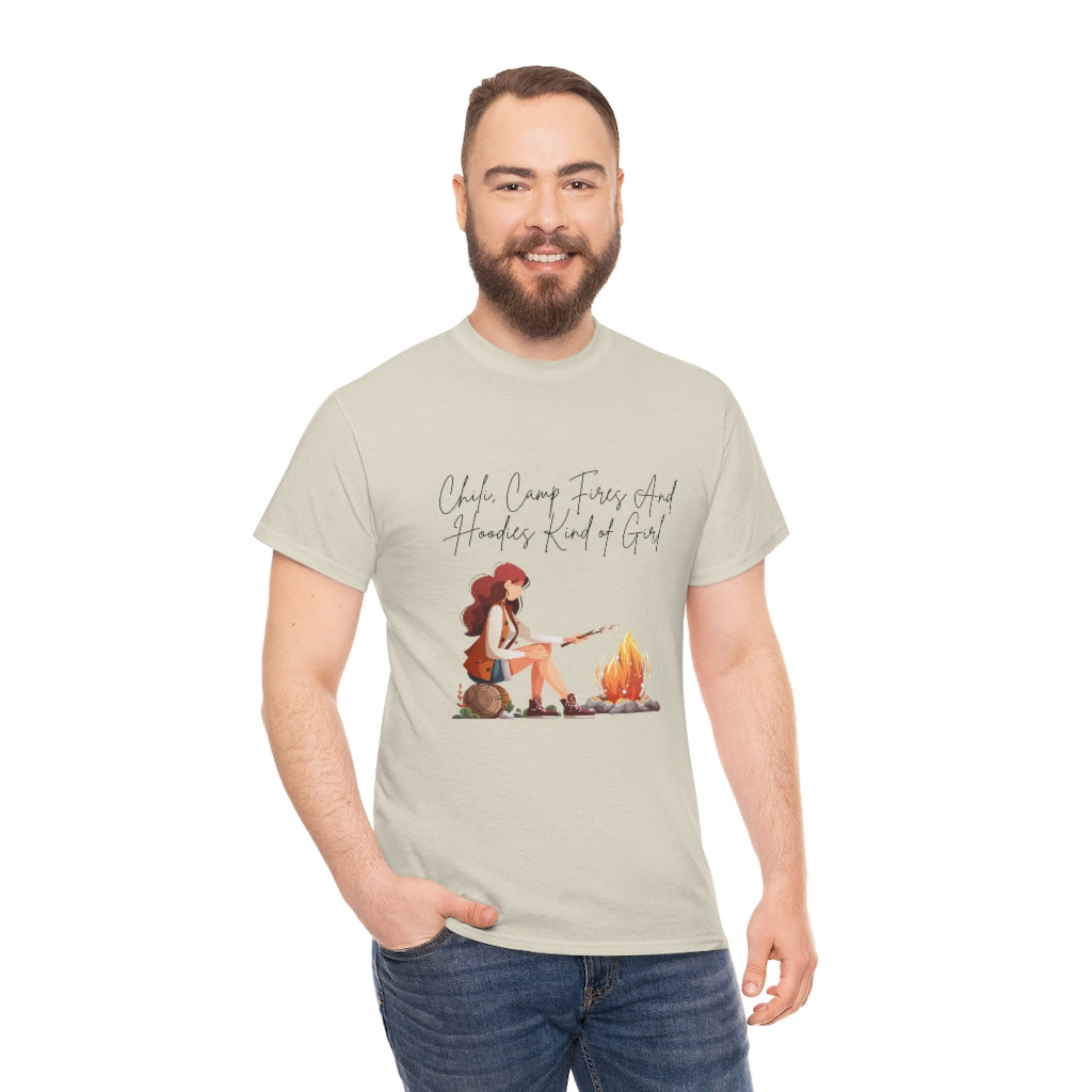 Chili, Camp Fires and Hoodie Kind of Girl Tshirt Fall Tee Camping T-shirt Autumn Clothes Outdoor Lover Shirt Chili Lover Camp Fire Lover - The Good Life Vibe