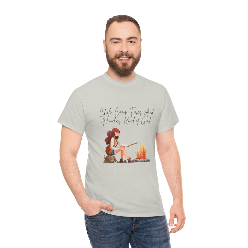 Chili, Camp Fires and Hoodie Kind of Girl Tshirt Fall Tee Camping T-shirt Autumn Clothes Outdoor Lover Shirt Chili Lover Camp Fire Lover - The Good Life Vibe