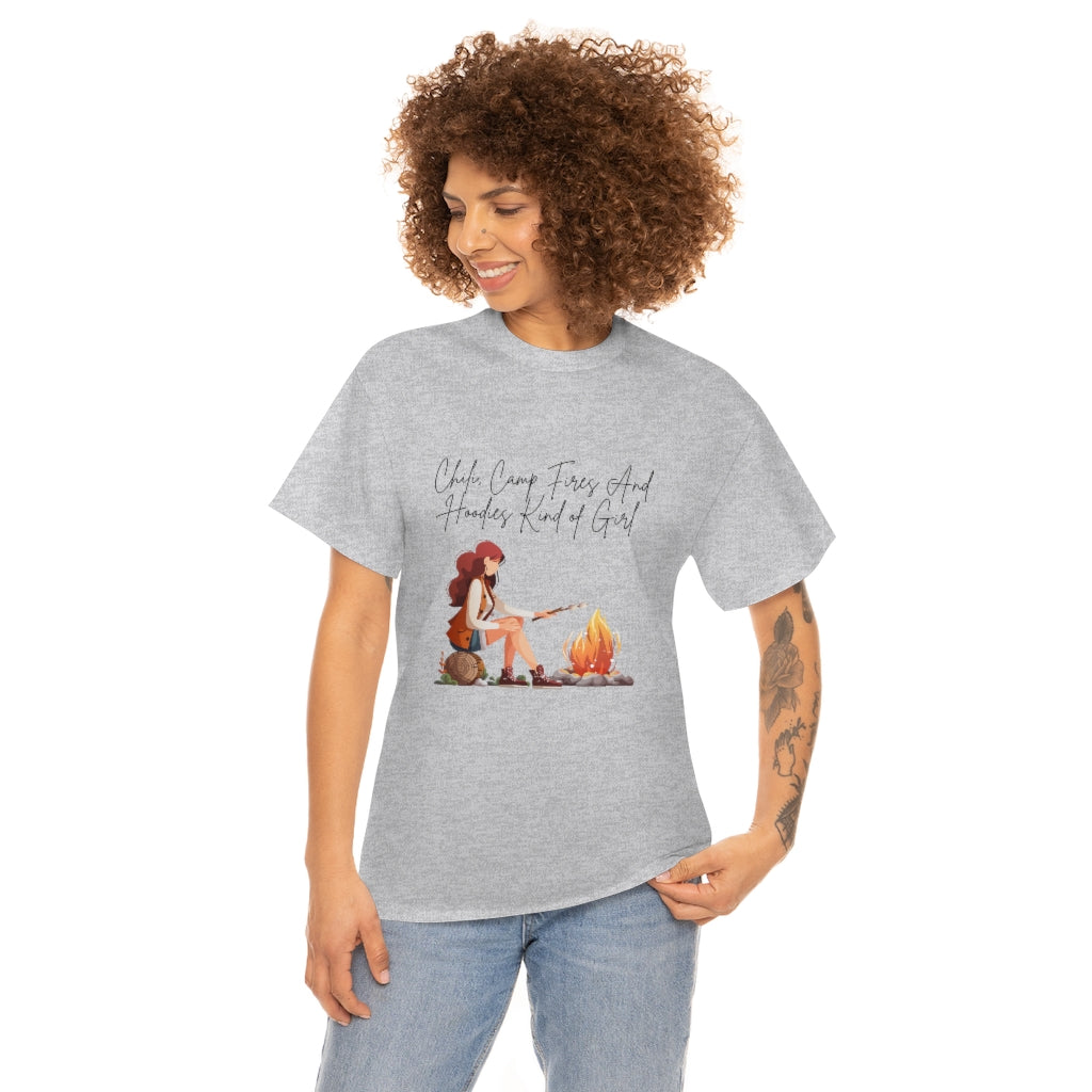 Chili, Camp Fires and Hoodie Kind of Girl Tshirt Fall Tee Camping T-shirt Autumn Clothes Outdoor Lover Shirt Chili Lover Camp Fire Lover - The Good Life Vibe