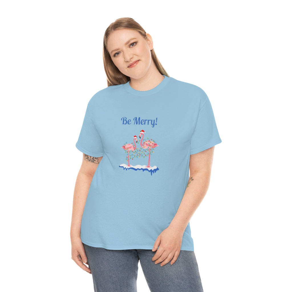 Be Merry Flamingo Tee Christmas Flamingo Tshrt Flamingo Lover T-shirt Cute Christmas Tee Flamingo Christmas Lights Tee - The Good Life Vibe