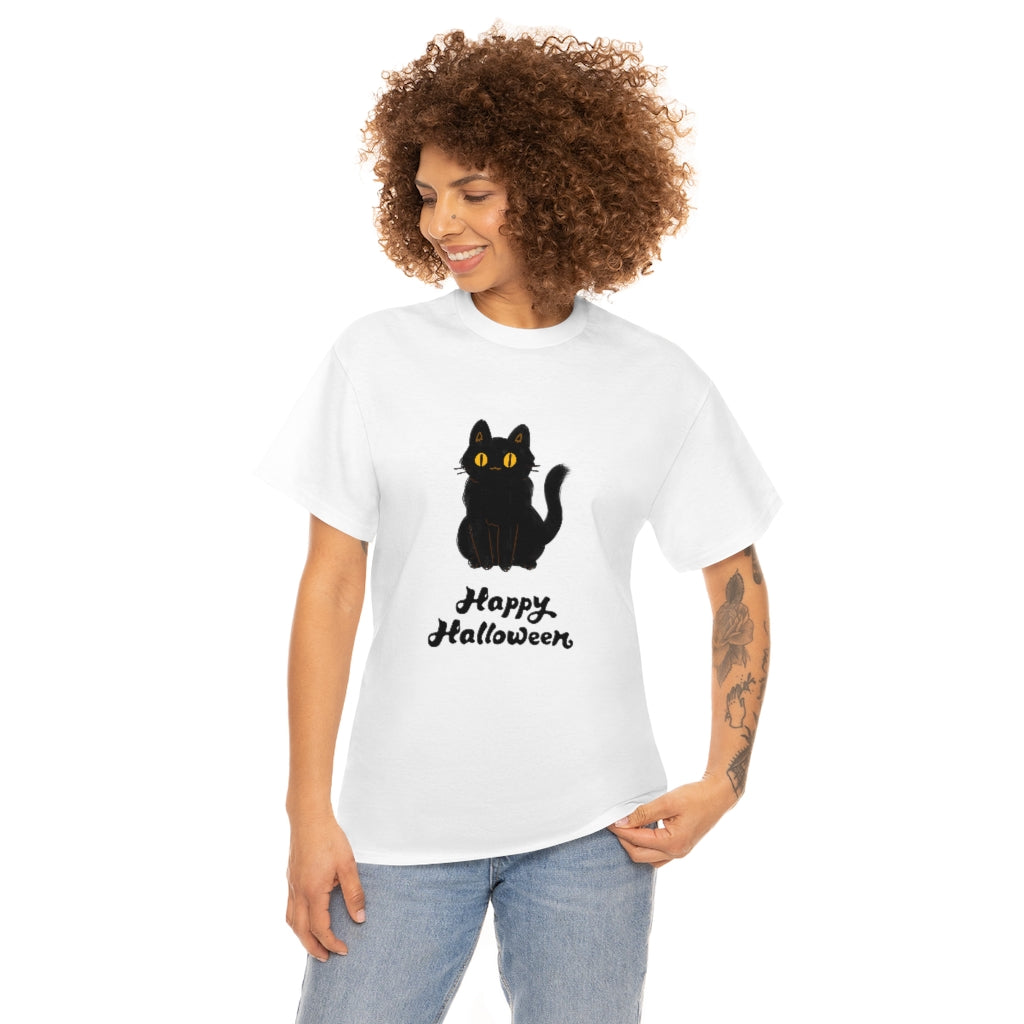 Happy Halloween Black Cat Heavy Cotton Tee - The Good Life Vibe